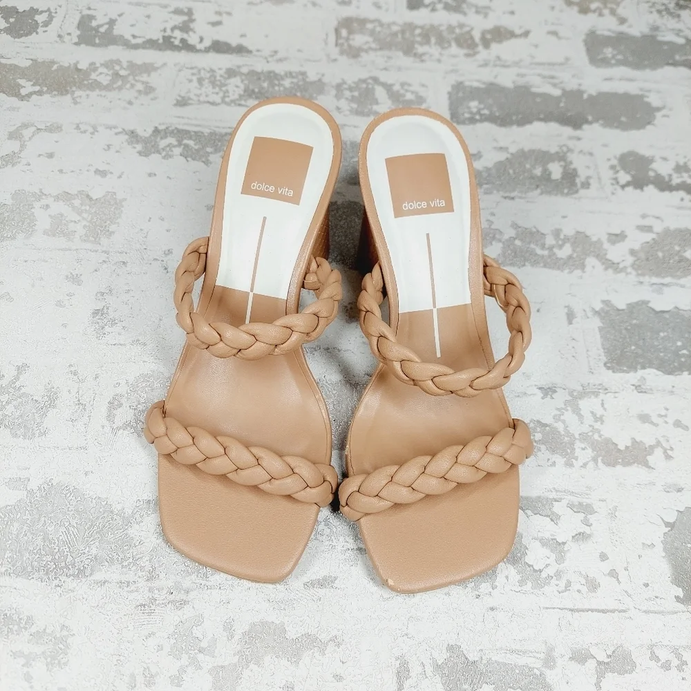 Dolce Vita Nairi Cafe Stella Braided Square Toe Slide Sandals X88 - Picture 5 of 10